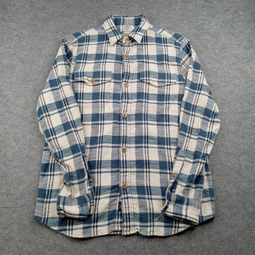 Faherty Shirt Mens Large Blue Plaid Flannel Button Front Long Sleeve Casual